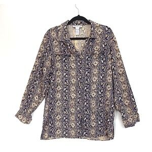 Anna and Frank 100% Silk Blouse Tunic Floral Art Deco Button Up